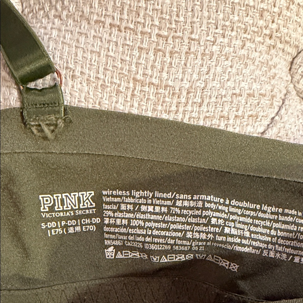 PINK Wireless Lightly Lined Bra Top in Olive Green Small - Picture 5 of 6